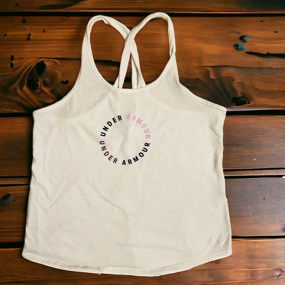 Under Armour White Graphic Criss Cross Workout Tank Top | Size M |